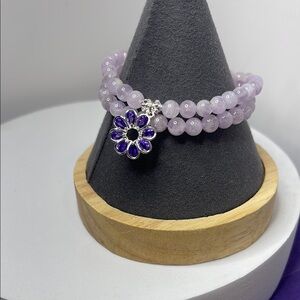 Elegant Lavender Quartz  Purple Beaded Bracelet with Flower Charm